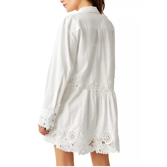 Free People Constance Mini Dress Embroidery Button-Up Long Sleeve Cotton White M - Picture 3 of 14